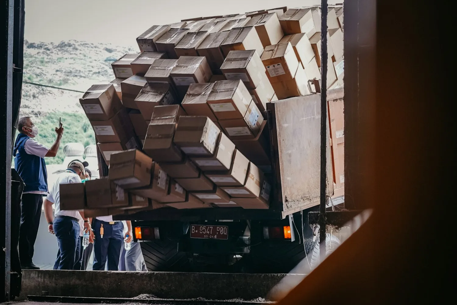Truck packed with moving boxes